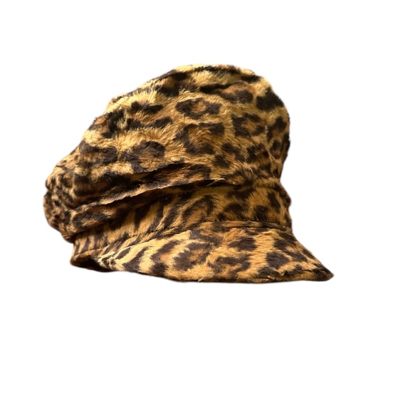 Vintage Hat Leopard Print Faux Fur Newsboy Cap Statement Hat Y2K Glam Rock - Picture 2 of 5